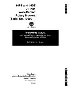 John Deere 14PZ, 14SZ 21-Inch Walk-Behind Rotary Mowers Rotary mower Operator manual OMM121564 — actual manual cover