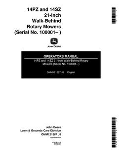 John Deere 14PZ, 14SZ Rotary Mower Operator Manual OMM121567 — actual manual cover