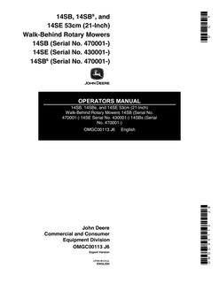 John Deere 14SB, 14SBS, 14SE Rotary Mower Operator Manual OMGC00113 — actual manual cover