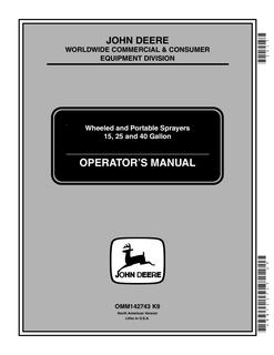 John Deere 15, 25, 40 Gallon Wheeled and Portable Sprayer Sprayer Operator manual OMM142743 — actual manual cover