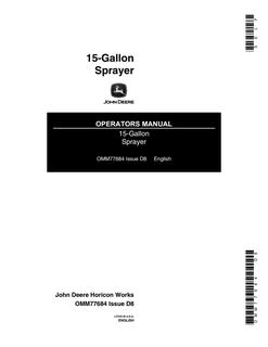 John Deere 15-Gallon Sprayer Sprayer Operator manual OMM77684 — actual manual cover