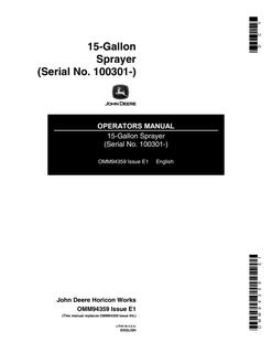 John Deere 15-Gallon Sprayer Sprayer Operator manual OMM94359 — actual manual cover
