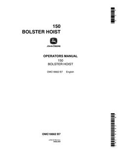 John Deere 150 BOLSTER HOIST Bolster hoist Operator manual OMC18662 — actual manual cover