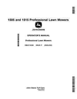 John Deere 1505, 1515 Professional Lawn Mowers Professional lawn mower Operator manual OMUC16358 — actual manual cover