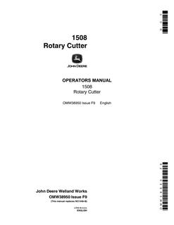 John Deere 1508 Rotary Cutter Rotary cutter Operator manual OMW38950 — actual manual cover