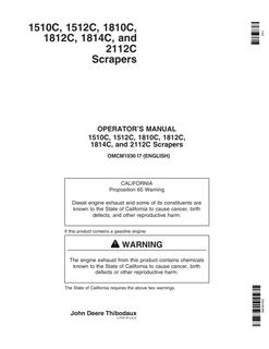 John Deere 1510C, 1512C, 1810C, 1812C, 1814C, 2112C Scraper Scraper Operator manual OMCM1030 — actual manual cover