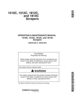 John Deere 1510C, 1512C, 1812C, 1814C Scraper Scraper Operator manual OMCM1020 — actual manual cover