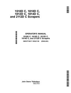 John Deere 1510D C, 1810D C, 1812D C, 1814D C, 2112D C Scraper Scraper Operator manual OMCXT16017 — actual manual cover
