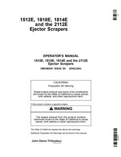 John Deere 1512E, 1810E, 1814E, 2112E Ejector Scraper Ejector scraper Operator manual OMCM2051 — actual manual cover