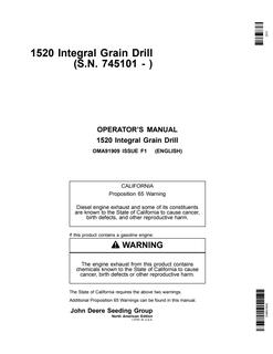 John Deere 1520 Grain Drill Operator Manual OMA91909 — actual manual cover