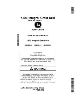 John Deere 1520 Grain drill Operator manual OMA99940 — actual manual cover