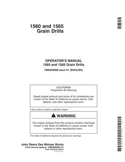 John Deere 1560, 1565 Grain Drill Operator Manual OMN200998 — actual manual cover
