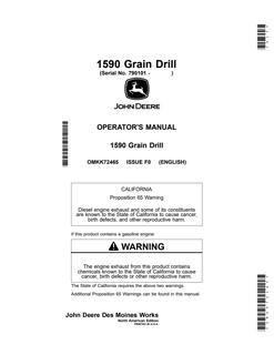 John Deere 1590 Grain Drill Grain drill Operator manual OMKK72465 — actual manual cover