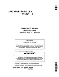 John Deere 1590 Grain Drill Grain drill Operator manual OMN405377 — actual manual cover