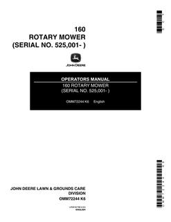 John Deere 160 ROTARY MOWER Rotary mower Operator manual OMM72244 — actual manual cover
