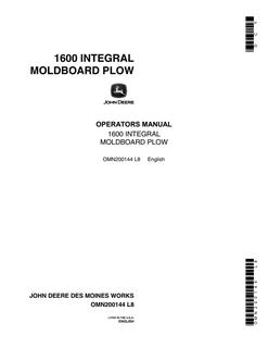 John Deere 1600 INTEGRAL MOLDBOARD PLOW Moldboard plow Operator manual OMN200144 — actual manual cover