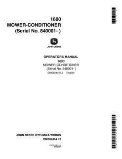 John Deere 1600 Mower-Conditioner Mower-conditioner Operator manual OME82444 — actual manual cover