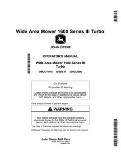 John Deere 1600 Series III Turbo Wide Area Mower Wide area mower Operator manual OMUC10415 — actual manual cover