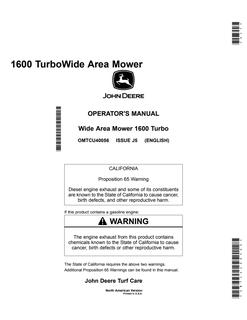 John Deere 1600 Turbo Wide Area Mower Operator's Manual — actual manual cover