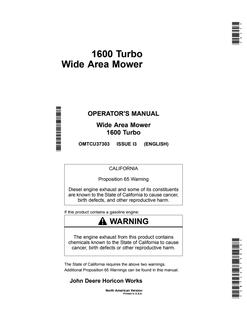 John Deere 1600 Turbo Wide Area Mower Wide area mower Operator manual OMTCU37303 — actual manual cover