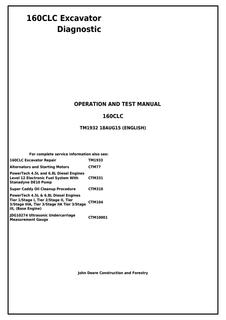 John Deere 160CLC Excavator Diagnostic Operation and Test Manual TM1932 — actual manual cover