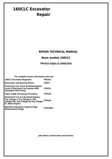 John Deere 160CLC Excavator Repair Technical Manual TM1933 — actual manual cover