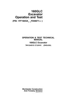 John Deere 160GLC Excavator Operation and Test Manual — actual manual cover