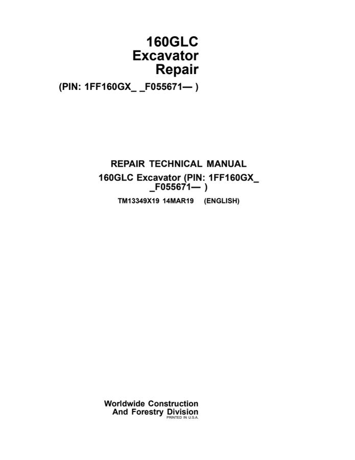 John Deere 160GLC Excavator Repair Manual — actual manual cover