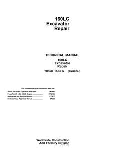 John Deere 160LC Excavator Repair Technical Manual (TM1662) — actual manual cover