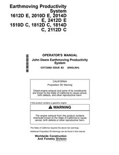 John Deere 1612D E; 2010D E; 2014D E; 2412D E; 1510D C; 1812D C; 1814D C; 2112D C Earthmoving productivity system Operator manual CXT33060 — actual manual cover