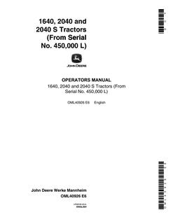 John Deere 1640, 2040, 2040 S Tractors Tractor Operator manual OML40926 — actual manual cover