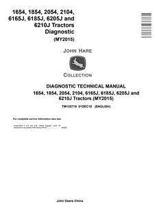 John Deere 1654, 1854, 2054, 2104, 6165J, 6185J, 6205J, 6210J Tractor Diagnostic Technical Manual TM135719 — actual manual cover