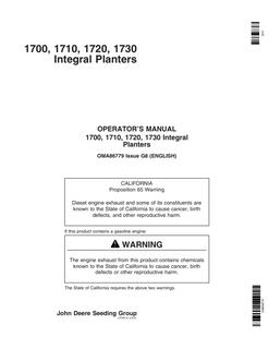 John Deere 1700, 1710, 1720, 1730 Integral Planter Planter Operator manual OMA86779 — actual manual cover