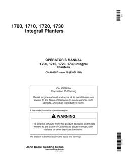 John Deere 1700, 1710, 1720, 1730 Planter Operator Manual OMA84607 — actual manual cover