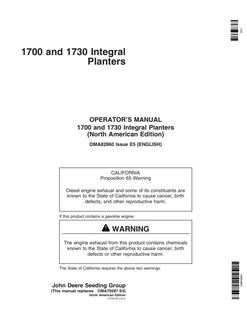 John Deere 1700, 1730 Integral Planter Planter Operator manual OMA82860 — actual manual cover