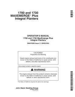 John Deere 1700, 1730 MaxEmerge Plus Integral Planter Planter Operator manual OMA70299 — actual manual cover