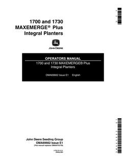 John Deere 1700, 1730 Planter Operator Manual OMA69662 — actual manual cover