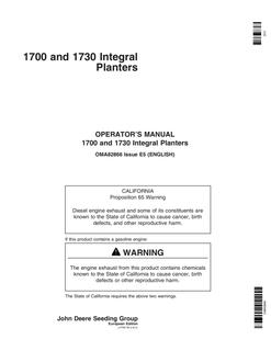 John Deere 1700, 1730 Planter Operator Manual OMA82866 — actual manual cover