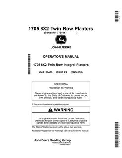 John Deere 1705 Planter Operator Manual OMA120400 — actual manual cover