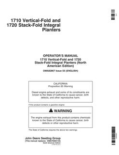 John Deere 1710 Vertical-Fold, 1720 Stack-Fold Integral Planter Planter Operator manual OMA82867 — actual manual cover