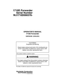 John Deere 1710D Forwarder Forwarder Operator manual OMF063390 — actual manual cover