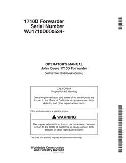 John Deere 1710D Forwarder Forwarder Operator manual OMF067046 — actual manual cover