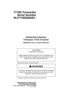 John Deere 1710D Forwarder Operator manual OMF065851 — actual manual cover