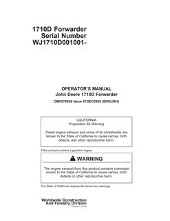 John Deere 1710D Forwarder Operator Manual OMF070285 — actual manual cover
