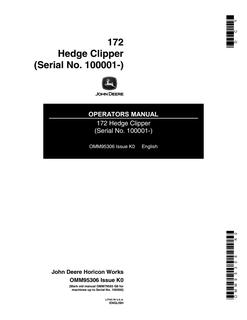 John Deere 172 Hedge Clipper Operator Manual OMM95306 — actual manual cover