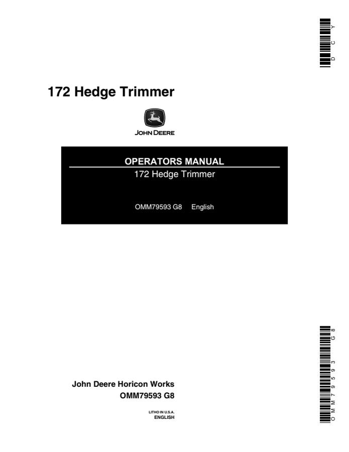 John Deere 172 Hedge Trimmer Hedge trimmer Operator manual OMM79593 — actual manual cover