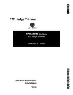John Deere 172 Hedge Trimmer Operator Manual OMM79593 — actual manual cover