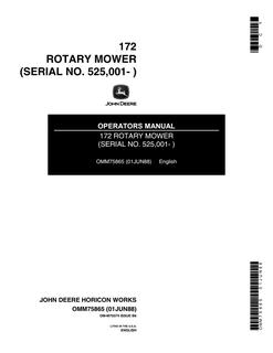 John Deere 172 Rotary mower Operator's manual OMM75865 — actual manual cover