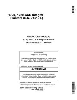 John Deere 1720, 1720 CCS Planter Operator Manual OMA91276 — actual manual cover