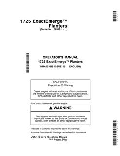 John Deere 1725 ExactEmerge Planter Planter Operator manual OMA103899 — actual manual cover